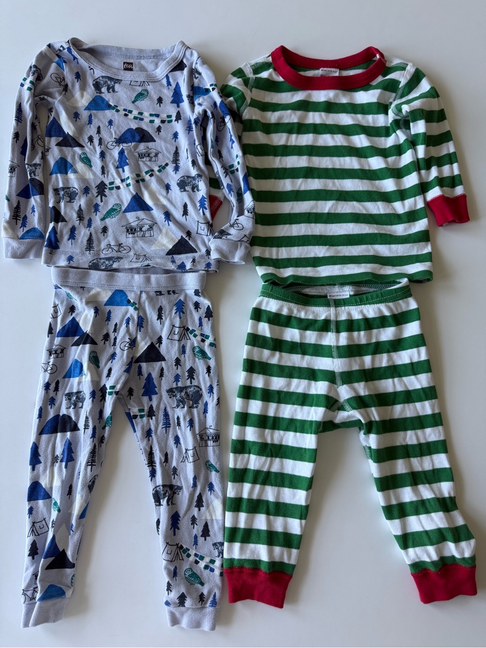 Hanna Andersson Green & Red Striped Pajama Set with Blue Outdoor Print Set